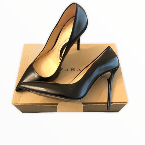 SOLD ZARA Women | Black Leather Stiletto size 6.5 - Picture 1 of 7